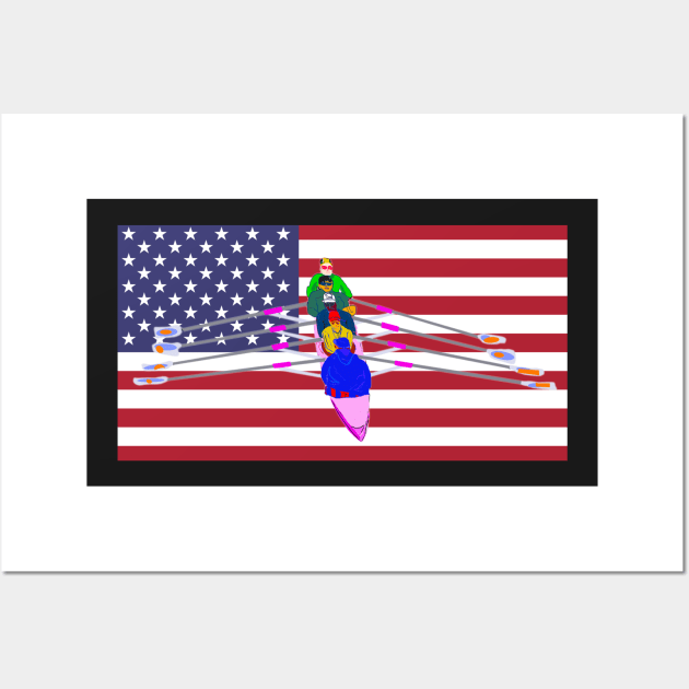 Rowers Rowing on American Flag Wall Art by Custom Autos